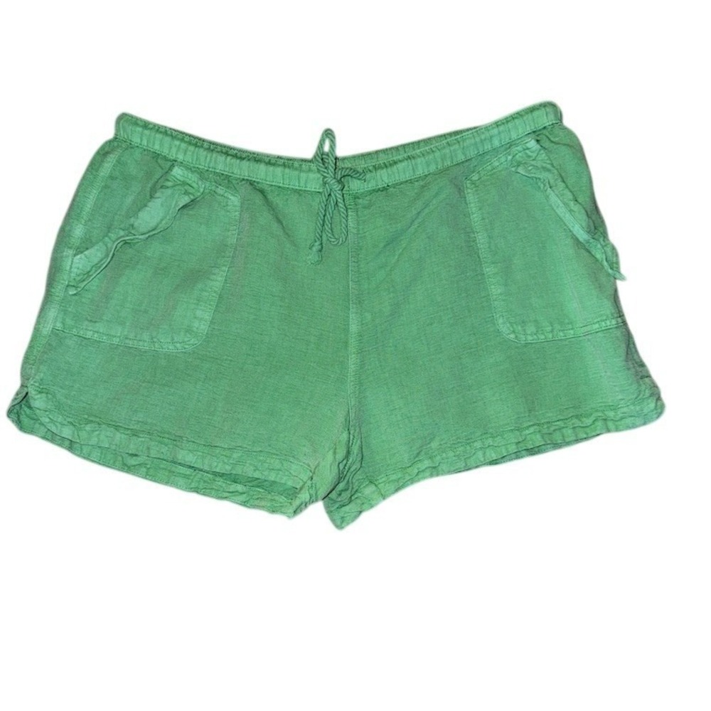 Nicole Miller New York linen Shorts Womens XL Green Drawstring Pull-On Casual